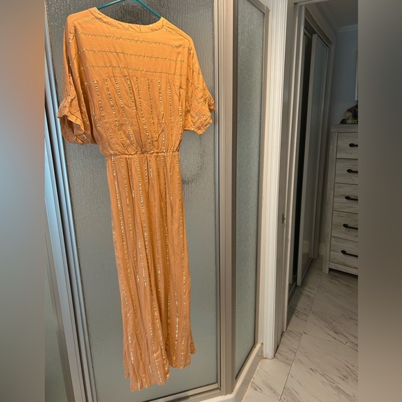 Lulus Goddess Vibes Rusty Rose Gold Stripe Dolman Sleeve Maxi, Size L, NWT - Picture 5 of 9